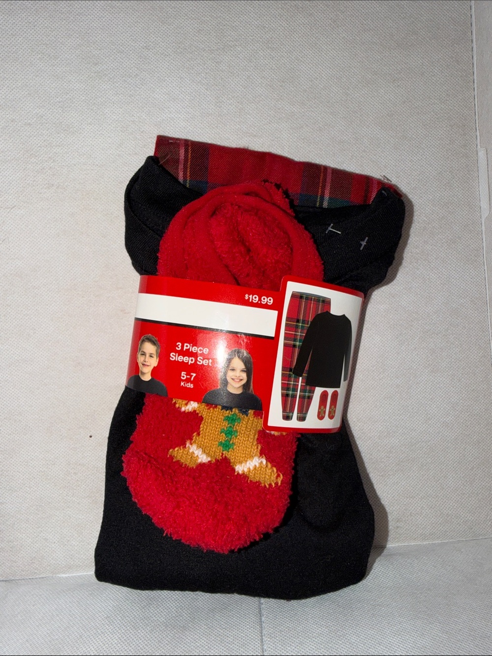 Kids 3-Piece Holiday Pajama Set - Black & Red